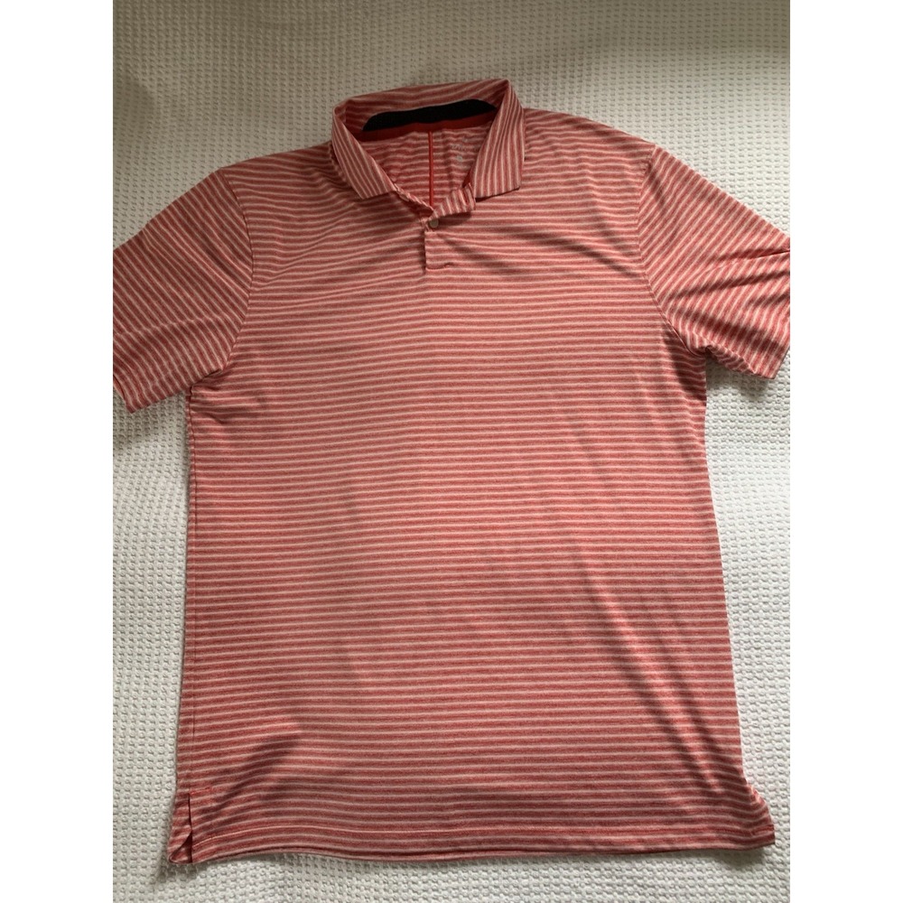 Nike dri‎ fit polo shirt men's medium red striped  100% polyester